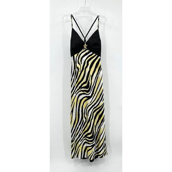 LA FEMME dress maxi zebra satin beaded prom formal pageant train colorful 4 - Picture 1 of 13